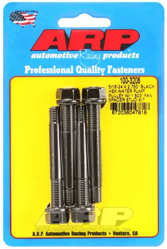 ARP 5/16-24 X 2.750 Black Hex Water Pump Pulley w/ 1.500in Fan Spacer Stud Kit 100-3208